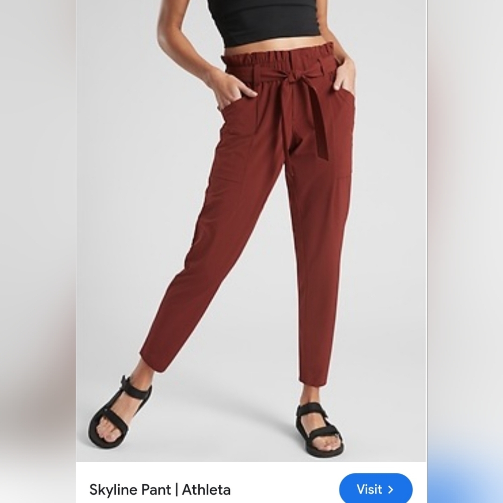 Athleta Pant 6 Rust Brown Skyline Belt Paperbag Travel Work Gorpcore Comfy Light - Picture 1 of 15